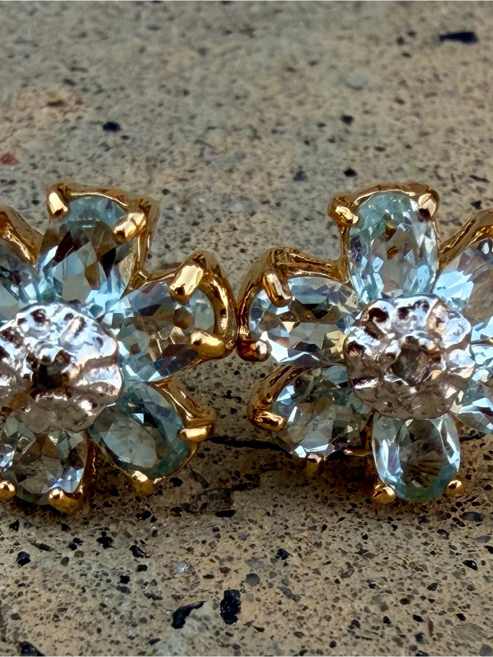 5 CTW Swiss Blue Topaz Diamond 18K Gold Sterling Silver Flower Earrings - Picture 10 of 15